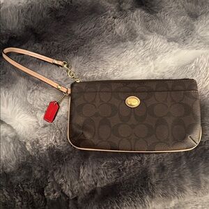 COACH Brown and Tan Wristlet Clutch